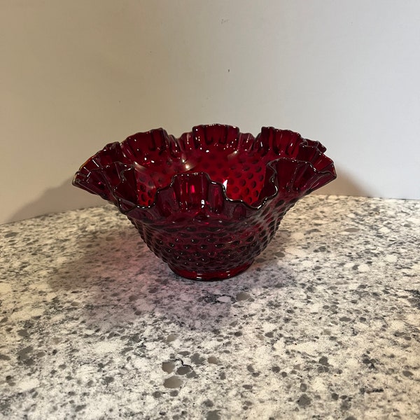 Fenton Ruby Red Hobnail Fluted edge 9” bowl