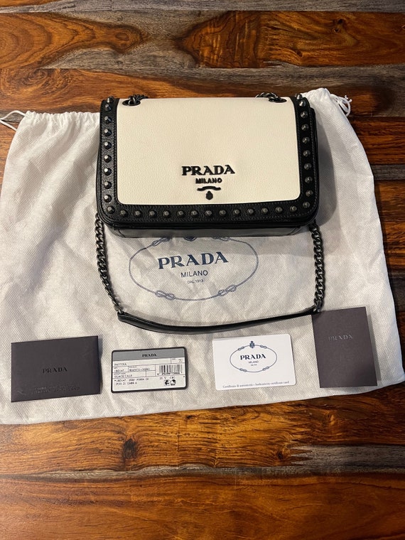 Prada Pattina Glace Calf Nero Pattina Studded Bag