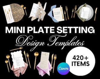 Plantillas de maquetas de platos en miniatura, plantillas de diseño de Canva, plantillas de boda de Canva, maquetas de boda, maquetas de boda de bricolaje, kit de diseño de boda