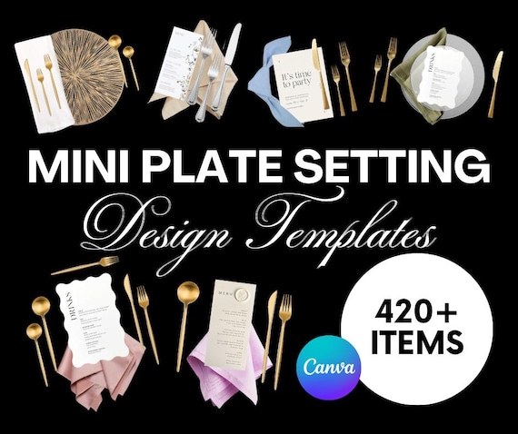 Mini Plate Setting Mockup Templates, Canva Design Template, Canva Wedding Templates, Wedding Mockups, DIY Wedding Mockup, Wedding Design Kit