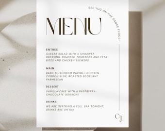 Menú de boda mínimo / Menú de boda / Plantilla de menú / Plantillas Canva / Papelería de boda / Menús de boda mínimos / Invitaciones de boda