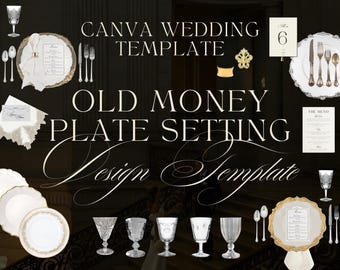Plantilla de diseño de dinero antiguo, configuración de platos vintage de dinero antiguo, bodas de dinero antiguo, plantillas de diseño de bodas de lujo de dinero antiguo