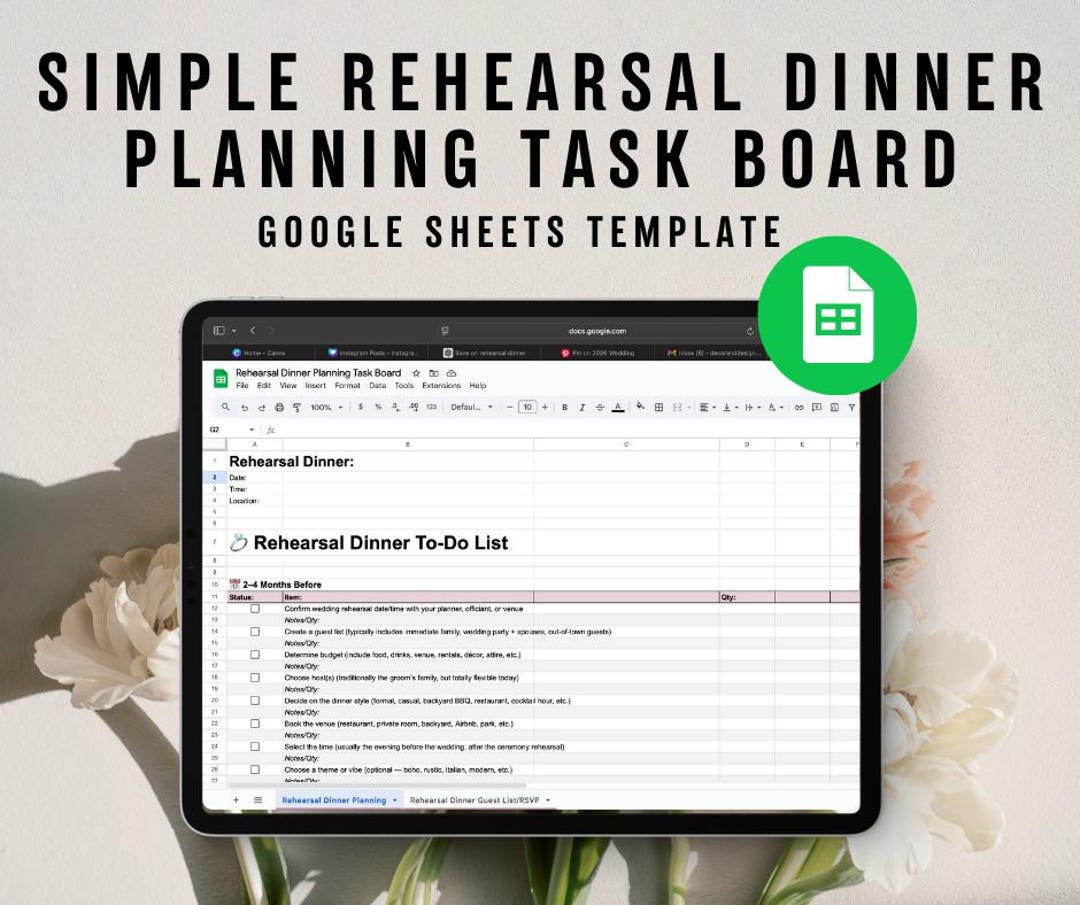 Dinner Menu Task Rehearsal Dinner Google Sheet Planning Tracker, Rehearsal Dinner ...
