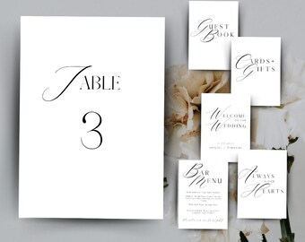 Elegant Wedding Table Numbers, Wedding Stationary Template, Printable your own table numbers, DIY Table Numbers, DIY Wedding Decor, Bar Menu