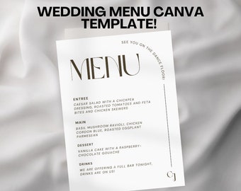 Menú de boda moderno / Menús de boda / Plantilla de menú / Plantillas Canva / Papelería de boda / Menú de boda mínimo / Invitaciones de boda