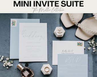 Dusty Blue Moderne Einladung Set, Moderne Kalligraphie Einladung Set, Dusty Blue Hochzeitseinladungen, Moderne Hochzeitseinladungen, DIY lädt ein