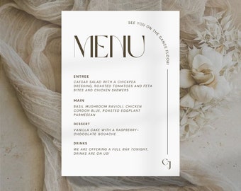 Menús de boda / Plantillas de menú de boda / Menú de boda DIY / Papelería de boda / Invitaciones de boda / Menús de boda mínimos / Impresión de Canva