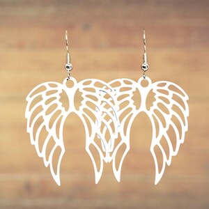 White Metal Angel Wings Earrings #2094 image 4