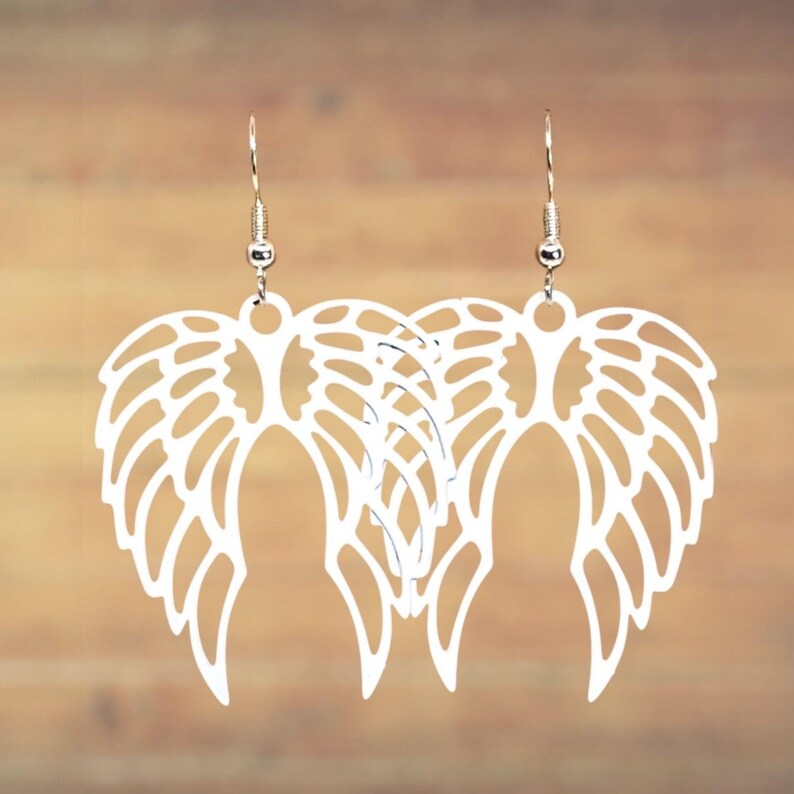 White Metal Angel Wings Earrings #2094 image 4
