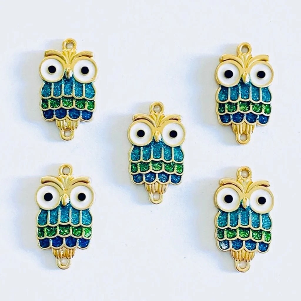 1pc Blue Glittery and Gold Metal Owl Charms #16054 - Priced per charm