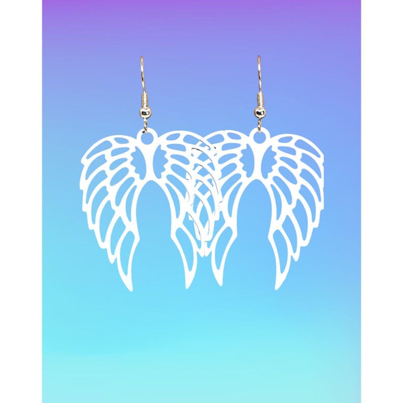 White Metal Angel Wings Earrings #2094 image 1