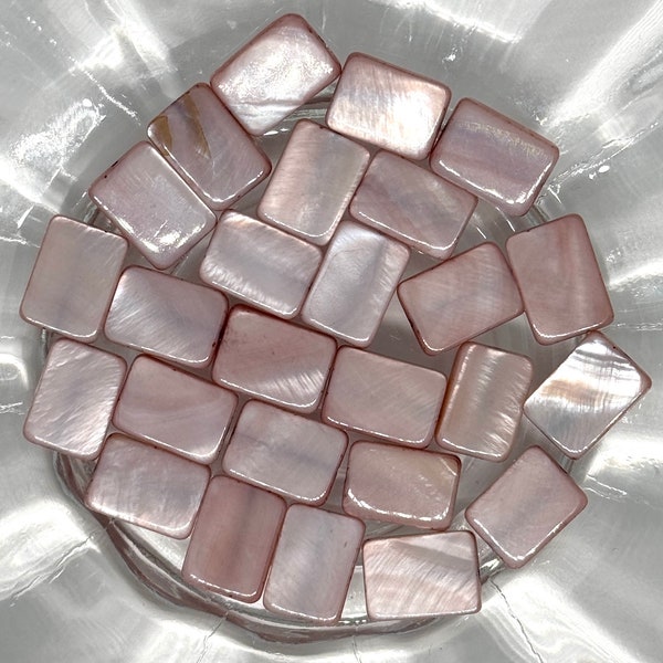 Set of 25 Beads for Jewelry Making Pale Pink Shell Rectangle Beads Item #17866