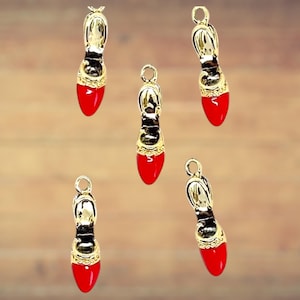 Red Enamel and Gold Metal Kitten Heel Shoe Charm (26mm) Item #8987