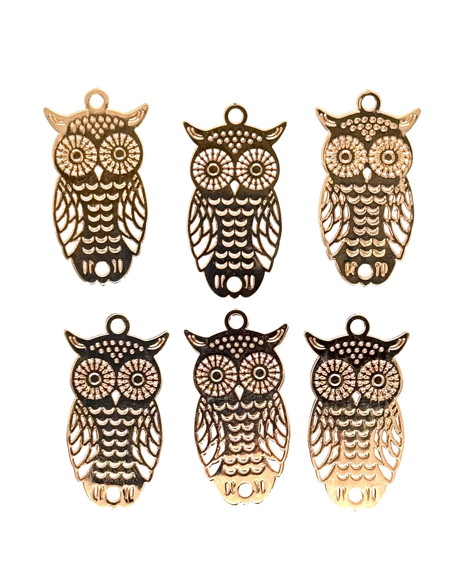 Gold Metal Filigree Owl Charm: Laser Cut Jewelry Link (24mm) Priced per Charm Item #18320