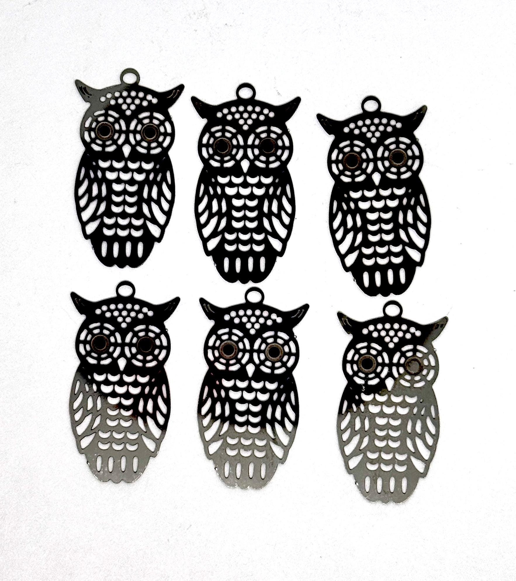 Dark Silver Filigree Owl Charm: Laser Cut Metal Link (24mm) Priced per Charm Item#18321