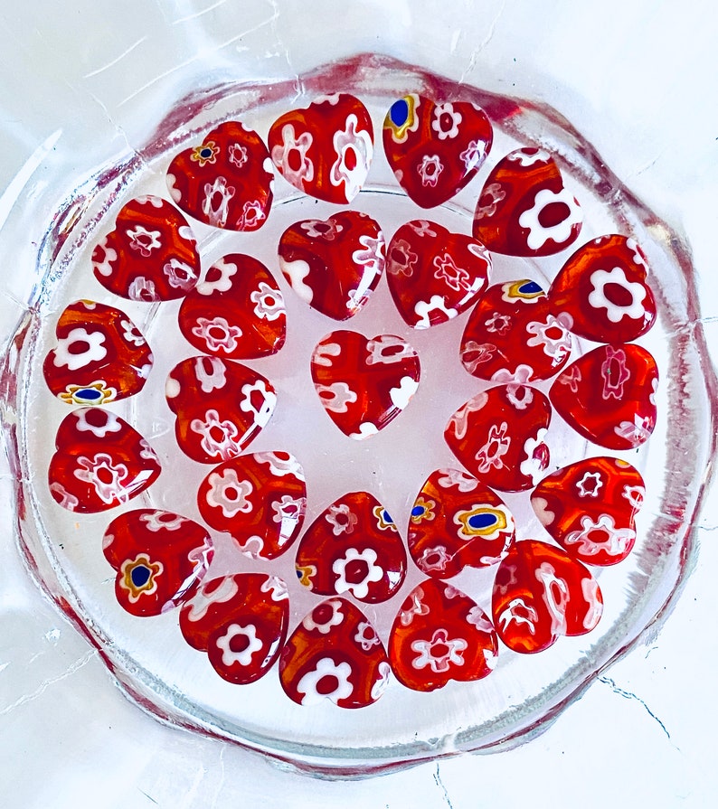 Beads for Jewelry Making Red and White Millefiori Heart Glass Etsy