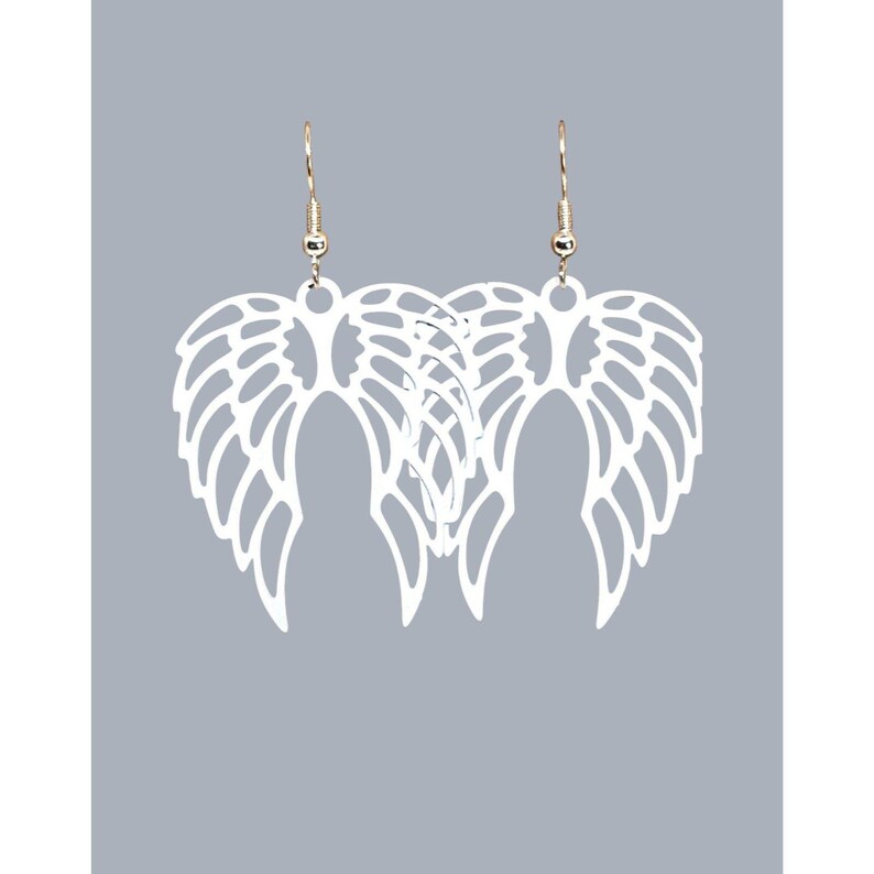 White Metal Angel Wings Earrings #2094 image 3