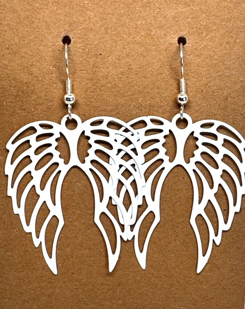 White Metal Angel Wings Earrings #2094 image 5