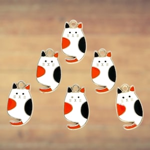Enamel Tabby Cat Charm: Orange, White & Gold Metal (23mm) Item #9578