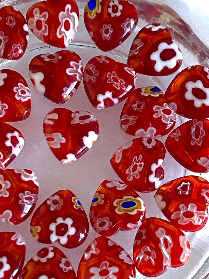 Beads for Jewelry Making Red and White Millefiori Heart Glass Etsy