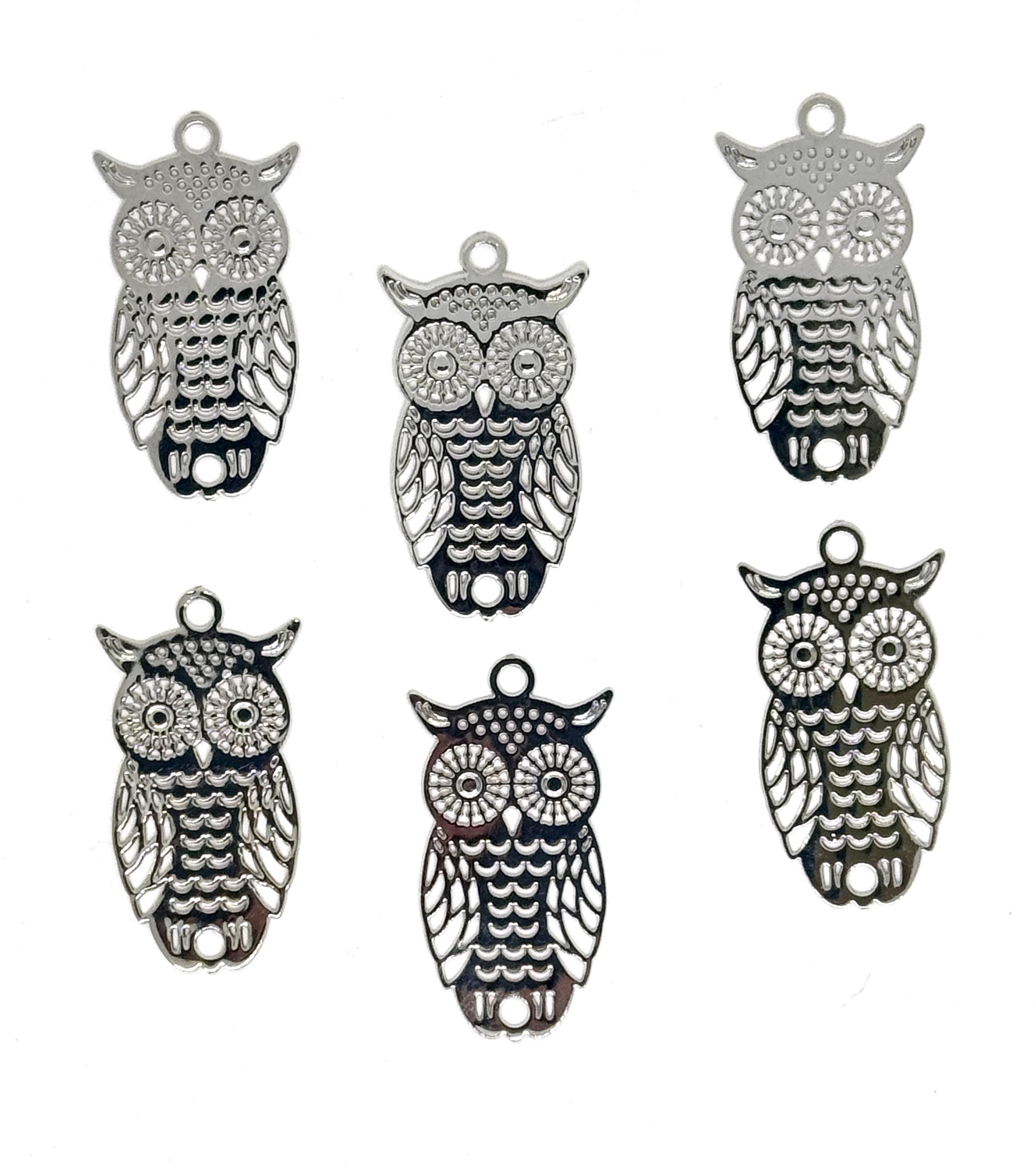 Silver Metal Filigree Owl Charm: Laser Cut Jewelry Making (24mm) Priced per Charm Item #18322