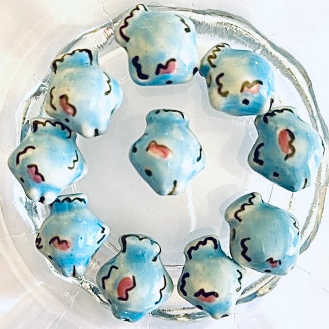 Handpainted Porcelain Fish Glass Beads 10 Beads, 17mm Item 9747 Etsy