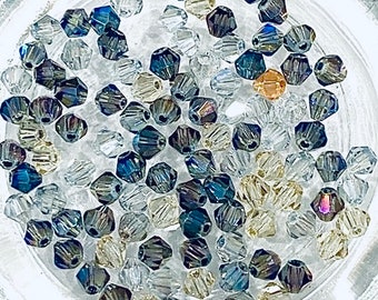 Assorted Small Faceted Bicone Crystal Glass Beads 90 beads, 4mm Item #13988
