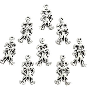 Set of 8 Beads for Jewelry Making Silver Metal Clown Court Jester Charm Beads 23mm Item #17284