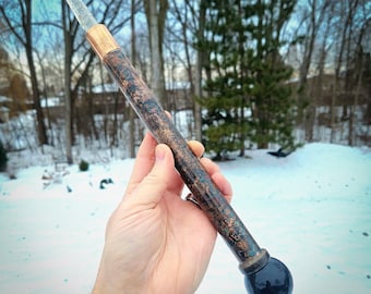 Copper pipe orgonite filled crystal wand, removable ends, natural patina with clear coat