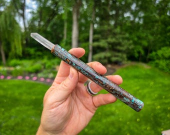 Copper Orgonite Crystal Wand: Natural Patina, Removable Top