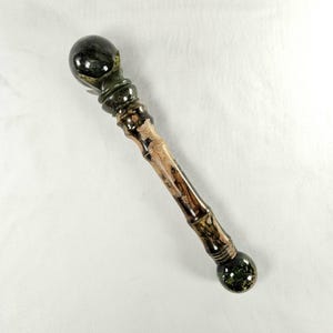 Labradorite Sphere Orgonite Wand: Wood Bark Handle, Spiritual Tool