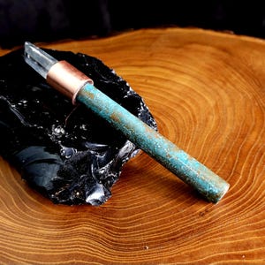 Copper Orgonite Crystal Wand: Natural Patina, Removable Quartz Tip