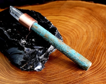 Copper Orgonite Crystal Wand: Natural Patina, Removable Quartz Tip