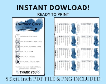 READY TO PRINT Tumbler Cup Care instructions Card, printable, small business shipping supplies, washing instructions, customer reminder