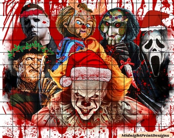 Christmas horror slashers tumbler wrap sublimation PNG