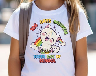 100th Day Of School 100th Day of School Shirt 100 Days Brighter Youth 100th Day Of School Shirt Rainbow Shirt Cat Shirt 100 Days Of School