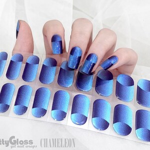 Chameleon Gel Nail Wraps Shade of Blue Color Ombre Shimmer Design 22 Strips Nourish Real Gel Nail Polish