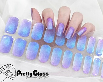 Semicured Gel Nail Wraps Chameleon Purple Color Ombre Shimmer Design 22 Strips Nourish Real Gel Nail Polish