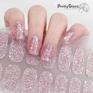 Semicured Gel Nail Wraps Transparent Light Purple Color Sequin Glitter Design 22 Strips Nourish Bake Gel Nail Stickers