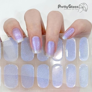 Semicured Gel Nail Wraps Aurora Blue Shimmer Design 22 Strips Nourish Bake Gel Nail Stickers Home Salon