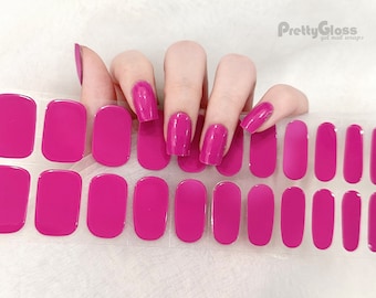 Gel Nail Wraps Solid Pink Fuchsia Color Glossy Design Street Art 22 Strips Nourish Real Gel Nail Polish