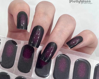 Crystal Diamond Powder Gel Nail Wraps Black Red Ombre Shimmer Nail Stickers 22 Strips Nourish Real Gel Nail Polish