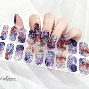 Gel Nail Wraps Nail Stickers Holographic Sequin Glitter Purple Multi Color Time Space Light 22 Strips Nourish Real Cured Gel Nail Polish