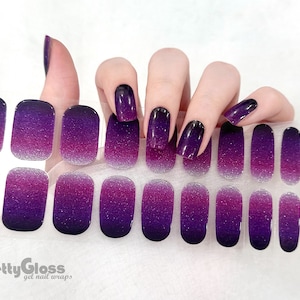 Gel Nail Wraps Shade of Dark Purple Color Glitter Ombre Gradient Design 22 Strips Nourish Real Gel Nail Polish Sticker