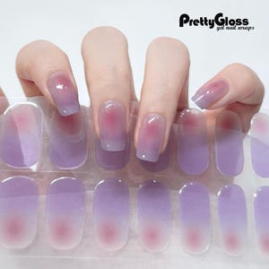 Sheer Purple Pink Ombre Full Cured Gel Nail Wraps | Semi Transparent Gradient Nail Stickers | 22 Strips Easy Long Lasting DIY Manicure