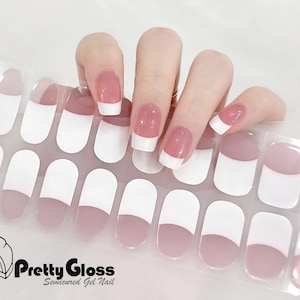 Semicured Gel Nail Wraps Nail Stickers French nails Design White Color 22 Strips Nourish Real Gel Nail Polish