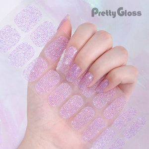Gel Nail Wraps Nail Stickers Transparent Holographic Sequin Light Purple Color Glitter Design 22 Strips Nourish Real Gel Nail Polish Sticker