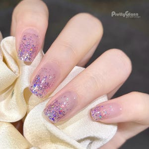 Gel Nail Wraps Purple Sequin Glitter Gradient Ombre transparent Design 22 Strips Nourish Real Gel Nail Polish Sticker