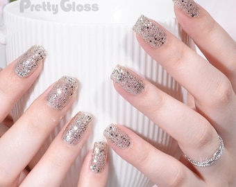 Gel Nail Wraps Chrome Gold Glitter Sequin Transparent Design 22 Strips Nourish Real Gel Nail Polish Sticker