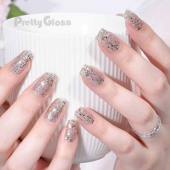 Gel Nail Wraps Chrome Gold Glitter Sequin Transparent Design 22 Strips  Nourish Real Gel Nail Polish Sticker